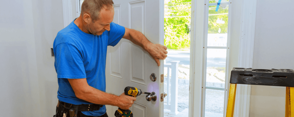 Contractor installs door knob