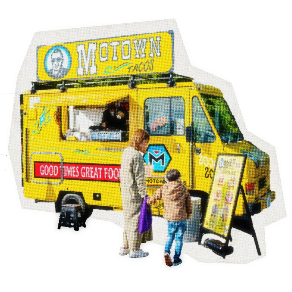 Food truck business owner with customers