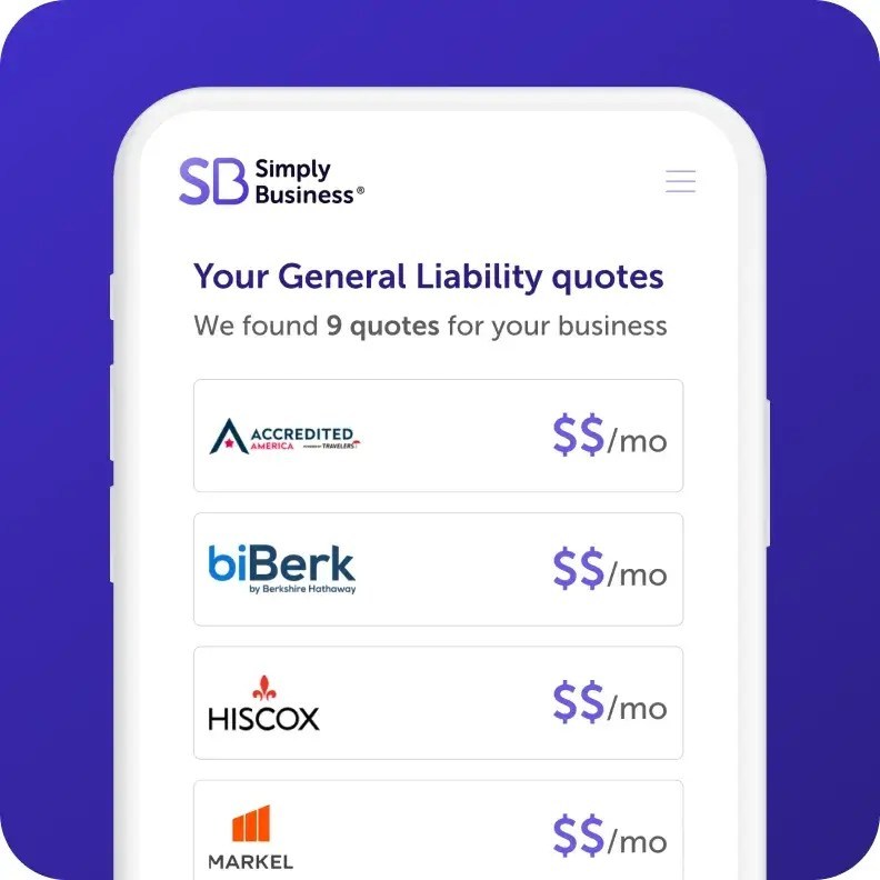 A cell phone displaying different small business insurance quotes for your business.