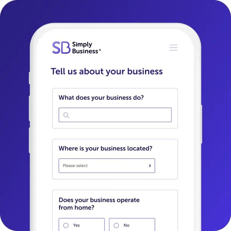 A cell phone displaying questions to help tailor small business insurance quotes for comparison.